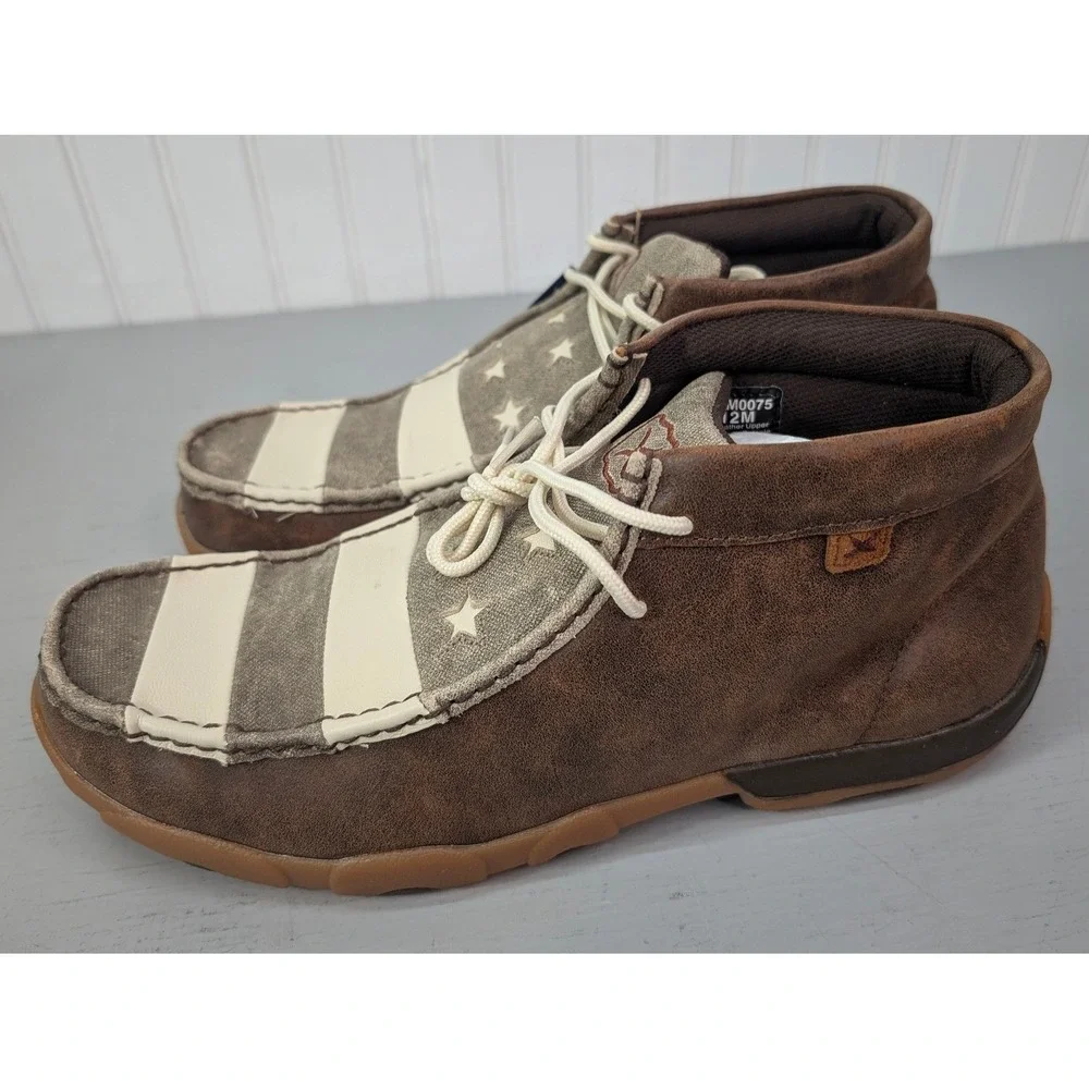 Twisted Mens Chukka Driving Moc MDM0075 Brown/Ivory USA Flag Casual Size 12M NOB